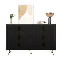 Elegant Sideboard With A Modern Design, Featuring Drawers, Ample Storage Space, And Gold Handles. - 黑色 - 查看 1