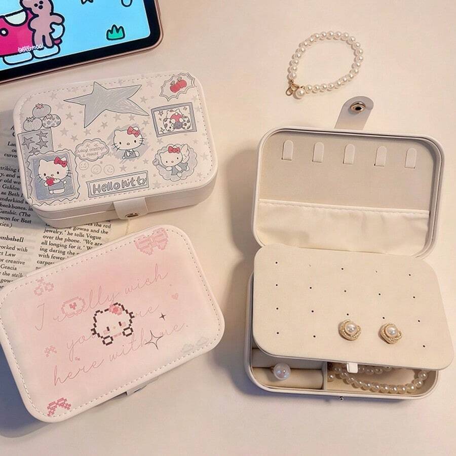 Hộp đựng trang sức cao cấp, tinh tế, dung tích lớn, dễ mang theo của SANRIO, dùng để đựng bông tai, dây chuyền, nhẫn, mẫu mới năm 2026, hộp trang sức dễ thương dành cho phụ nữ. - Nhiều màu - Xem 1