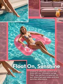 1pc Inflatable U-Shaped Candy Color Pool Float, Adult Summer Swimming Pool And Beach Party Accessory, Perfect Summer Gift, Floating Lounge Chair For Adult Vacation Fun And Relaxation, Pool Inflatable, Beach Essentials, Pool Float - Multicolor - View 3