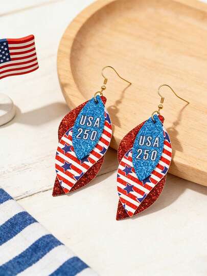 1 par de pendientes con la bandera de Estados Unidos, brillantes pendientes patrióticos para festivales y fiestas