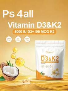 Erasye Vitamin D3 K2 Supplement 5000  D3 100 MCG K2 180 Softgels Coconut Oil Based Dietary Support For Bone And Immune Health GMO Free Soy Free Gluten Free - - - 查看 8