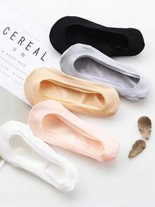 5 Pairs Anti-Slip Invisible Socks, Seamless Silky Boat Socks, Thin Solid Color Casual Breathable Low-Cut Socks, Summer Women's Christmas Gift - Mouldless - View 7