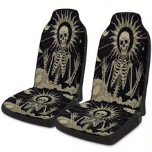 Starry Sky Skull Pattern Design Car Seat Cover Set, Suitable For Most Car Models, High-Quality Comfortable Car Seat Protector Set, Includes Front Seat Covers And Rear Seat Back Covers, Unisex, Suitable For All Seasons - 1pc - 查看 3