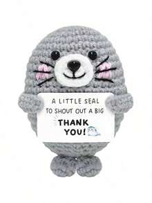 1pc Seal Knitted Doll Is Designed In The Shape Of A Seal, With A Positive Card With Encouraging Words. The Design Is Ingenious And Unique, Giving You Great Support And Strength. - Multicolor - View 1