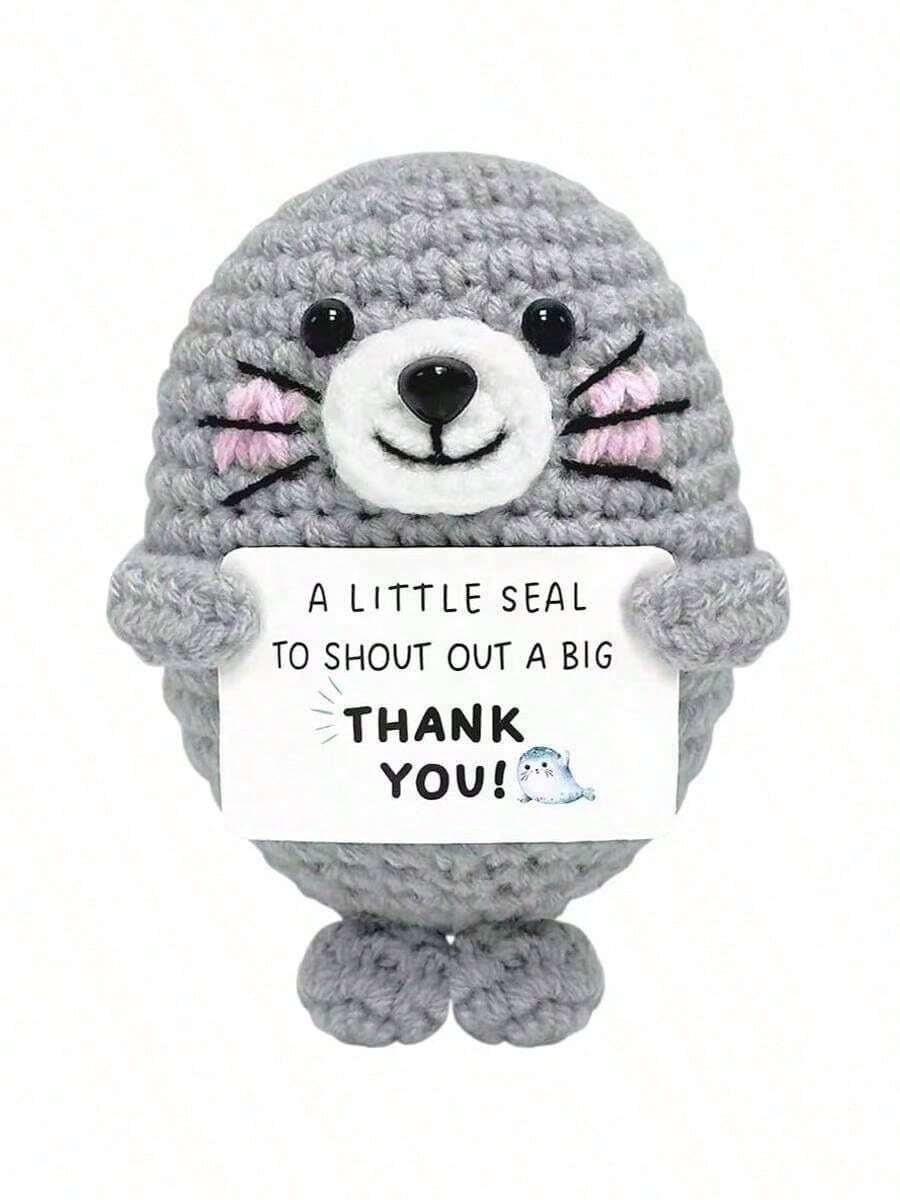 1pc Seal Knitted Doll Is Designed In The Shape Of A Seal, With A Positive Card With Encouraging Words. The Design Is Ingenious And Unique, Giving You Great Support And Strength. - Multicolor - View 1