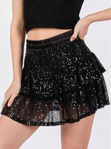 New Sequined Mini Skirt For Nightclub Party - Black - View 1