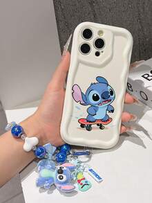 Disney Has Authorized, Phone Case - Chain Set, The Stitch Lilo & Stitch Phone Case Plus A Silicone 3D Or Fluffy Style Stitch Bracelet With Metallic Ring Removable Bracelet, Stitch And Angel Pattern, Compatible With Iphone 17/16/15/14/13/12/11/XS/XR/X Plus Pro Max, Wavy Design Phone Case For Girl, A Stylish Cartoon Summer Phone Case, The Perfect Gift Choice, Phone Protection, Durable Phone Cover, Great Gift For Friends And Family - 白色款式B - 查看 5