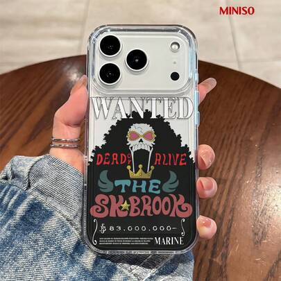 Miniso 海贼王布鲁克通缉令透明手机壳，防震透明保护套，适用于iPhone 17/17 Pro/17 Pro Max/17 Air/16/15/14/13/12/11/X系列，iPhone 17 Pro Max手机壳，iPhone 17 Pro手机壳，iPhone 17手机壳，送给女朋友的理想礼物，动漫迷的完美之选