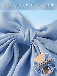 1pc/5pcs/10pcs Large Satin Long Ribbon Bow Spring Hair Claw Clip, Solid Color Hair Accessory, Suitable For Daily Hair Styling, Autumn Decoration And School Supplies - Blue - View 3