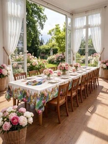 1 Khăn trải bàn hình chữ nhật/hình bầu dục/hình tròn 60x84/70/60x120 inch in hình phong cảnh vườn công, vải polyester kiểu hoa lá phương Đông với viền ren lượn sóng. - Nhiều màu - Xem 3
