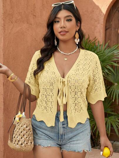Áo khoác cardigan dệt kim cổ chữ V tay ngắn màu trơn thanh lịch dành cho nữ, kiểu dáng thường ngày, phù hợp cho kỳ nghỉ, đi biển, đi học, mùa xuân/hè.