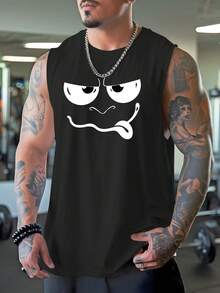 Graphic Large-Size Loose Sports Vest For Men, Summer Breathable And Quick-Drying Basketball Fitness Sleeveless T-Shirt, American Street Fashion Printed Vest Vest, Plus Size Cool Vest - 黑色 - 查看 8
