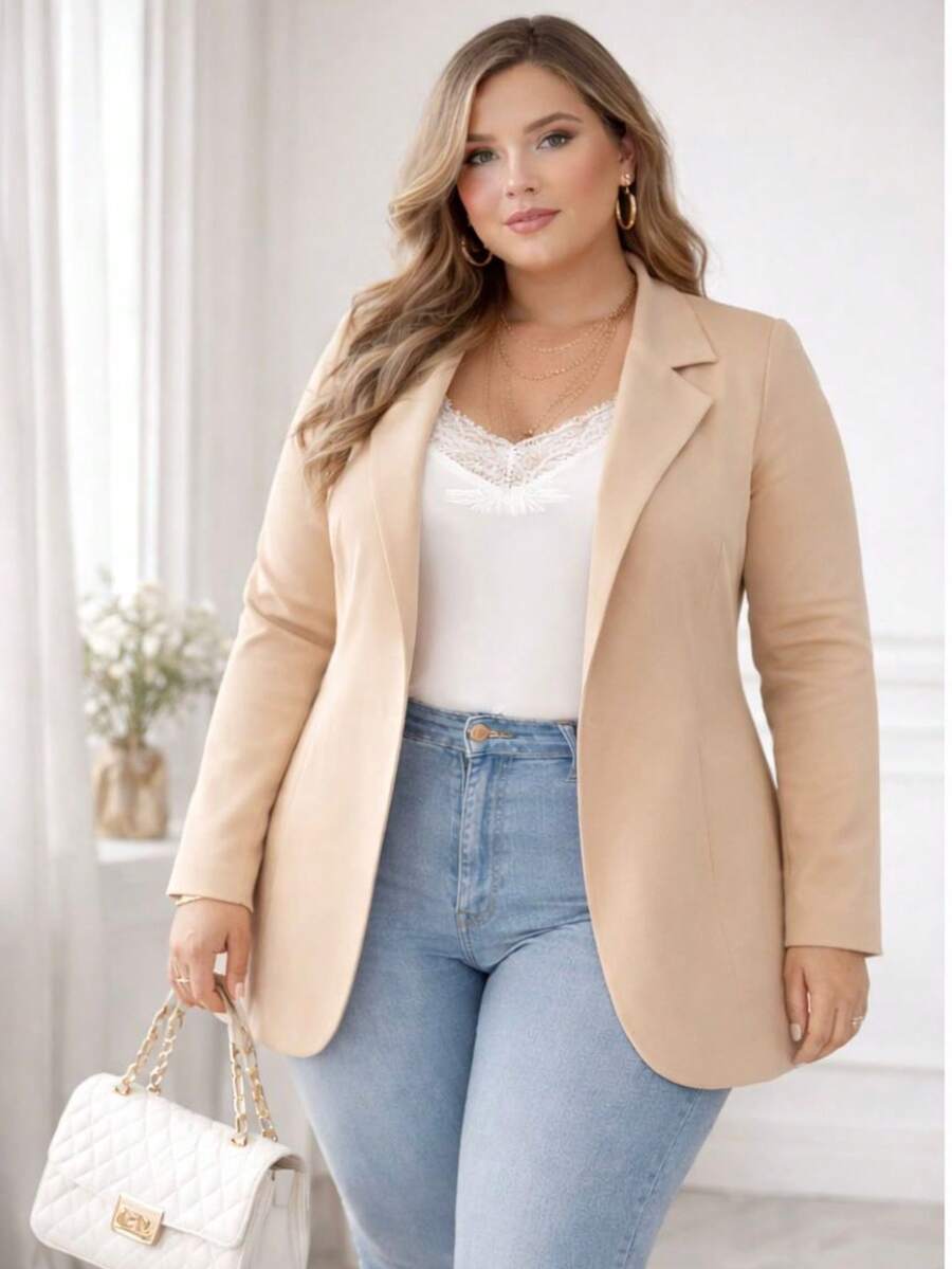 Plus Size Blazers - Beige - View 1