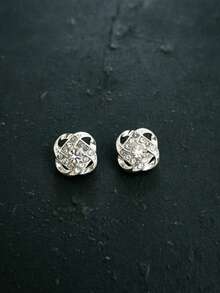 Delicate & Compact Minimalist Multi-Element Geometric Hollow Square French Earrings, Japanese & Korean Style - Silver - View 5