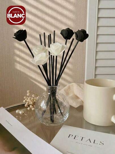Black Rose Aroma Diffuser Sticks, Home Decor White Rose Artificial Flowers