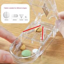 Organizador de pastillas compacto y portátil con cortador incorporado - Caja de medicina de plástico rectangular impermeable y de uso múltiple para vitaminas y medicamentos, ideal para uso en el hogar y viajes, pastillero para el bolso - Multicolor - Ver 2