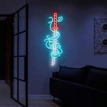 1 Pc Ultra-Bright Red & Blue Samurai Sword Neon Strip Light, Dimmable & Premium Acrylic Wall Decor, USB Powered For Game Rooms, Anime Rooms, Bars, Party Decor & Anime Fans Gifts - Multicolor 1 - View 3