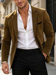 Men's Business Casual Corduroy Blazer, Suitable For Important Occasions, Dates, And Gift For Boyfriend, Spring/Autumn - Khaki - View 2