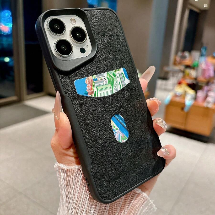 适用于苹果 16 Pro Max 的卡槽手机壳，时尚 PU 皮革卡槽保护套，兼容 15/14/13 Pro Max，商务风格 11/12 Pro Max 个性化创意手机壳 - 黑色 - 查看 1