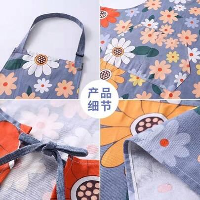 3pcs/Set All Cotton Canvas One Size Fits All Sunflower Print Apron, Modern Minimalist, Stain Resistant Kitchen Apron, Household Cleaning, Dropshipping Available