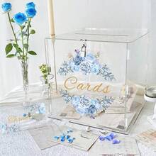 Acrylic Wedding Card Box With UV Floral Wreath Pattern, Transparent Detachable Storage Box For Collecting Birthday, Graduation Blessings - Z - View 2