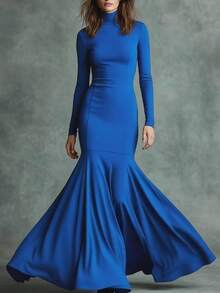 New High-End British Style Fishtail Dress For Autumn And Winter. - Burgundy - View 6