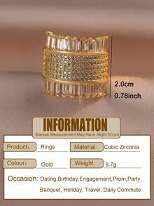 1 chiếc nhẫn đơn nữ đính đá Cubic Zirconia hình học đều đặn tinh tế, kiểu dáng Trung Đông, phù hợp để đeo hàng ngày, làm quà sinh nhật, quà đính hôn, quà dạ hội, quà dự tiệc. - Vàng - Xem 3