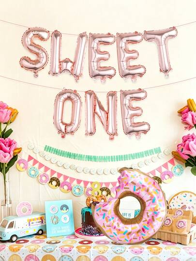 9pcs Donut Theme Balloon Set, Includes Donut Balloons, 16-Inch "Sweet One/Two" Letter Balloons, Suitable For Birthday Party Decorations And Supplies, Donut Theme, Girl Growth Party, 1st Birthday Party, 2nd Birthday Party