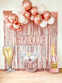 34件組玫瑰金 BRIDE 字母氣球套組，包含戒指、香檳、派對酒瓶、乳膠氣球、鋁箔窗簾，適用於新娘婚前派對、慶祝氣球、浪漫婚禮、週年紀念、單身女派對 - 多色 - 查看 1