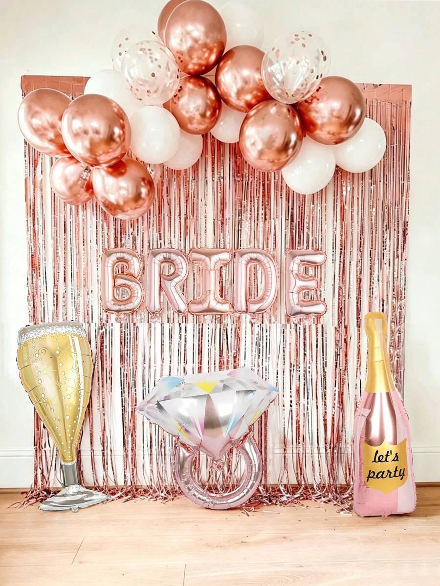 34件組玫瑰金 BRIDE 字母氣球套組,包含戒指、香檳、派對酒瓶、乳膠氣球、鋁箔窗簾,適用於新娘婚前派對、慶祝氣球、浪漫婚禮、週年紀念、單身女派對 - 多色 - 查看 1