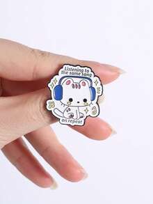 1 pieza Broche de esmalte con gato escuchando la misma canción en repetición, idea de regalo única, accesorio perfecto para amantes de la música - Blanco - Ver 6