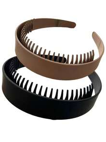1/2PCS Minimalist Comb Tooth New Anti-Slip Wide Band Hair Hoop With Teeth, Hair Pressing Face Washing Matte Wide Surface Headband, Versatile Hair Accessory For Women - Multicolor - View 5