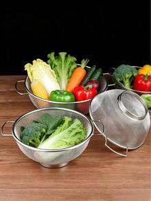 1/3pcs Stainless Steel Mesh Colander Set, S/M/L 3 Sizes, Multi-Functional Vegetable & Fruit Washing & Draining Basket - Multicolor - View 3