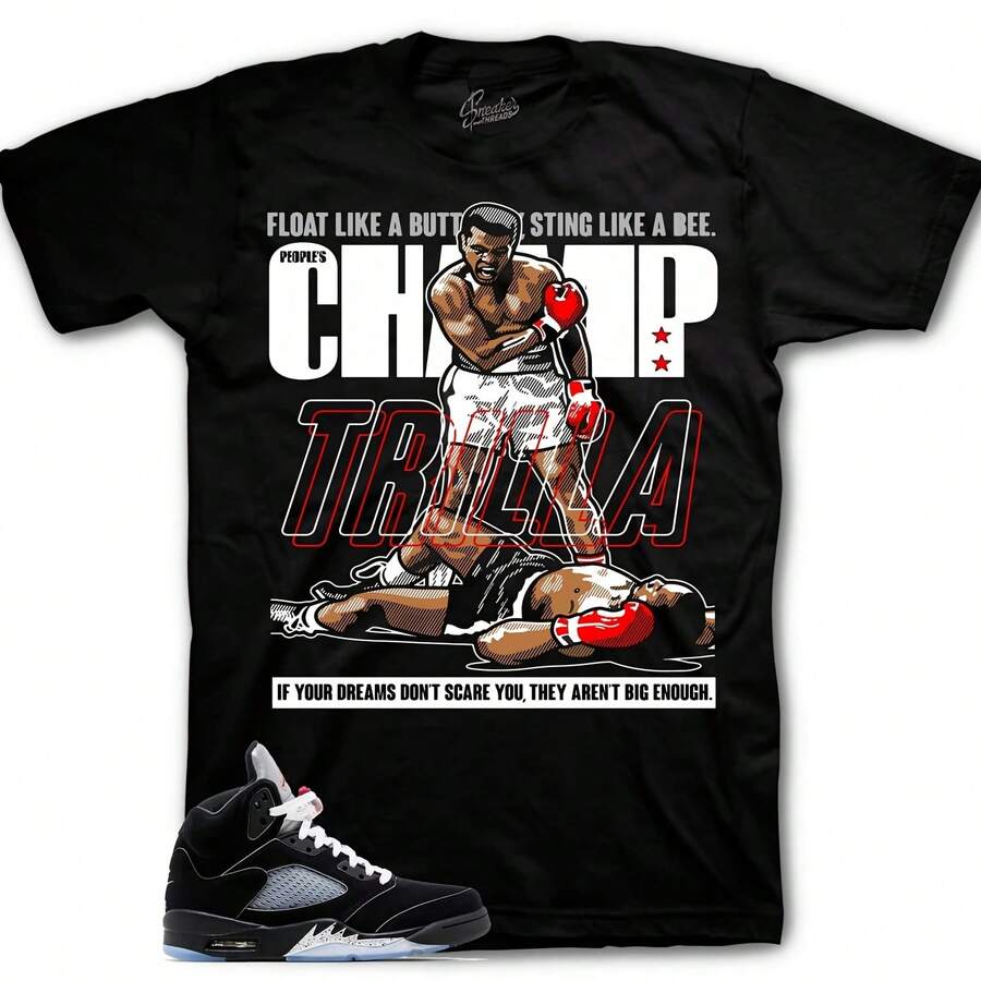 Camiseta a juego con el modelo AJs5 Reimagined de Retro 5 en negro metalizado - Champ Sneaker Tees - forma - Ver 1