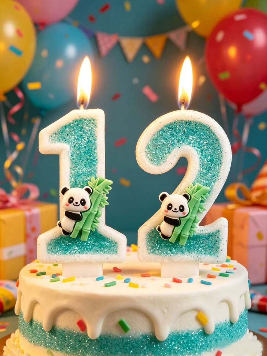Panda & Green Bamboo Cute Crystal Number 0-9 Birthday Anniversary Party Cake Topper Candles, Animal Theme - View 1