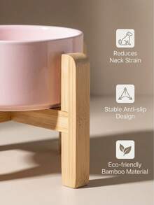 Elevated Ceramic Dog Bowl With Bamboo Stand, Non-Slip Raised Pet Feeder, Neck Protection Food & Water Bowl For Large Dogs - 400ml - View 2