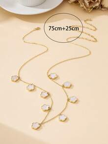 1 pièce Chaîne de taille style plage d'été rafraîchissante et polyvalente avec pendentif trèfle blanc doux pour femmes - Blanc - Voir 7