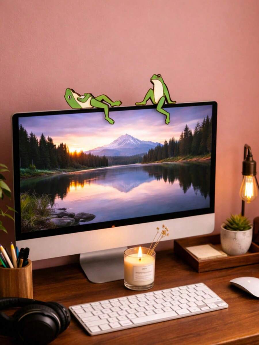 2 piezas Decoración de tapa de monitor con diseño de rana adorable, decoración del borde de la pantalla de computadora, decoración de exhibición interesante, decoración de escritorio de rana encantadora, decoración de clip creativa para pantalla, decoración de clip para monitor de portátil, decoración de escritorio de oficina divertida, decoración de ambiente de escritorio, accesorio de escritorio adorable