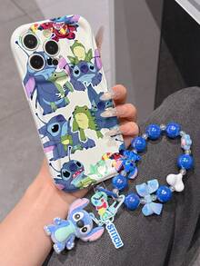 Disney Has Authorized, Phone Case - Chain Set, The Stitch Lilo & Stitch Phone Case Plus A Silicone 3D Or Fluffy Style Stitch Bracelet With Metallic Ring Removable Bracelet, Stitch And Angel Pattern, Compatible With Iphone 17/16/15/14/13/12/11/XS/XR/X Plus Pro Max, Wavy Design Phone Case For Girl, A Stylish Cartoon Summer Phone Case, The Perfect Gift Choice, Phone Protection, Durable Phone Cover, Great Gift For Friends And Family - 白色款式B - 查看 3