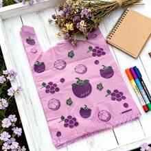 10/20/50pcs Purple Grape Pattern Vest Bag, Small Accessory Pouch, Gift Bag, Clothing Store Tote Bag, Cartoon Packaging Shopping Bag, Shopping Bag And Merchandise Bag - Purple - View 6