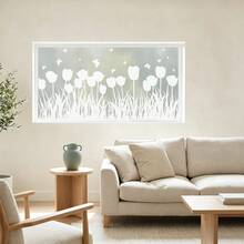 1/4 Stücke Perlmutt-Frosted Fensterfolie mit Sichtschutz, Weiße Tulpen Blumen Wiese Glasaufkleber, nicht klebend für Büro, Küche, Wohnzimmer, Badezimmer Glastür Dekorkunst - Perlmuttfarbene, mattierte Folie - Übersicht 10