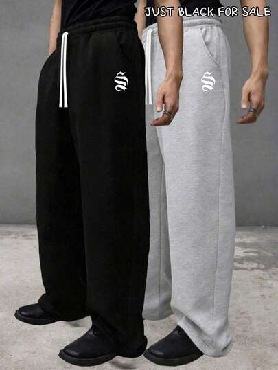 Pantalon de survêtement décontracté pour hommes, taille avec cordon de serrage, poches, coupe ample, gris, jambe droite, coupe décontractée