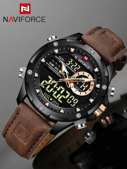  Reloj de cuarzo de lujo para hombres NAVIFORCE, reloj de pulsera militar LED digital resistente al agua, cronógrafo deportivo, reloj de hombre