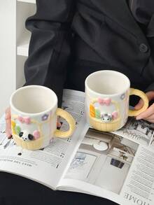 1 pièce Tasse à café en céramique avec motif de nœud en relief, tasse à café élégante, tasse pour latte art, tasse pour petit-déjeuner, lait, avoine, tasse d'eau de bureau, tasse à thé de l'après-midi, tasse à boisson, cadeau pour les fêtes/la Saint-Valentin - Multicolore - Voir 6