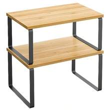 SONGMICS Estante para Especias Juego de 2 Organizador de Armario Especiero de Cocina Extensible Negro y Natural MKCS02NB - Negro natural - Ver 2