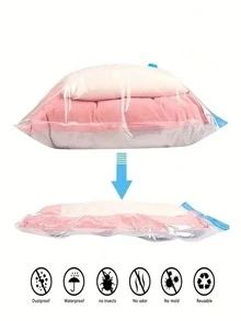 Conjunto de 4 Sacos de Armazenamento a Vácuo, Economizam Espaço para Roupas, Roupas de Cama e Travesseiros, Ideais para Viagens, Mudanças e Organização do Quarto. - Claro - Ver 3