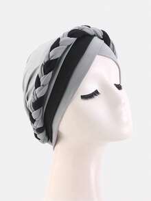 1 pieza Pañuelo de cabeza trenzado de dos colores hecho a mano para mujer, pañuelo de cabeza estilo africano adecuado para uso diario, playa, viaje - Multicolor - Ver 6