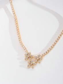 1 Conjunto Elegante e Luxuoso de Colar e Brincos com Desenho de Florzinha Incrustada de Zircônia Cúbica, Adequado para Casamento e Uso em Festas de Mulheres, Inclui 1 Par de Brincos e 1 Colar, Excluindo a Caixa de Presente - Ouro amarelo - Visão 4