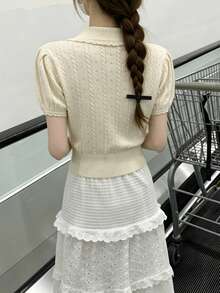 彼得潘领花瓣袖针织毛衣，甜美百搭女式上衣，夏季新品 - 杏色 - 查看 11