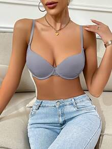4pcs/Set Women's Underwire Bras - High Lace Trim Padded Lift Bras, Non-Removable Lining, Suitable For Daily And Formal Occasions (Solid Color) - Multicolor - View 4